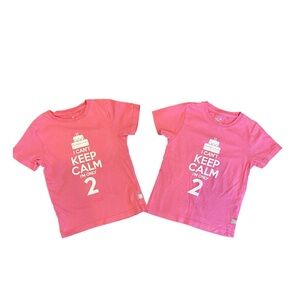 Pink Second Birthday Keep Calm Set of 2 Kids Tees - 2T
